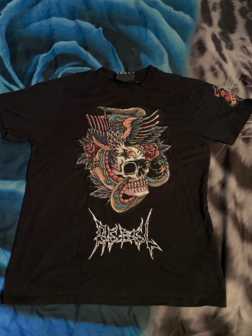 rebels Black Short-Sleeve Tee with Skull, Snake & Wing Graphic